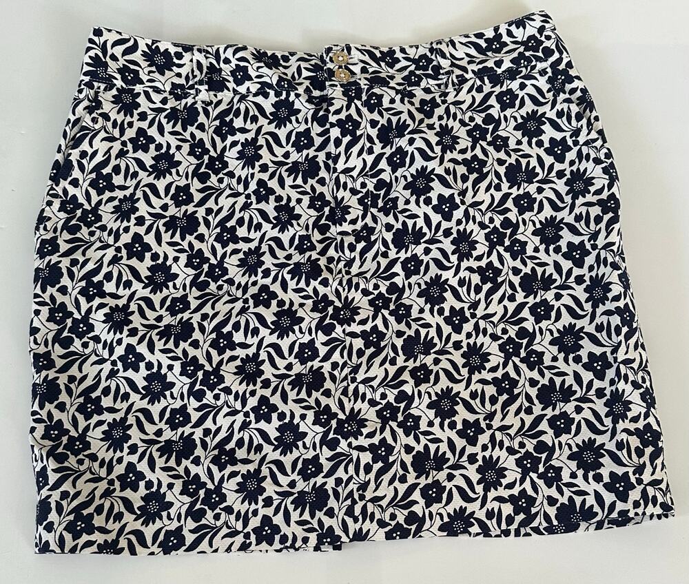 Chaps Women's Sz 12 Pencil Skirt Navy Blue Floral Mini Cotton Zip Preppy Resort